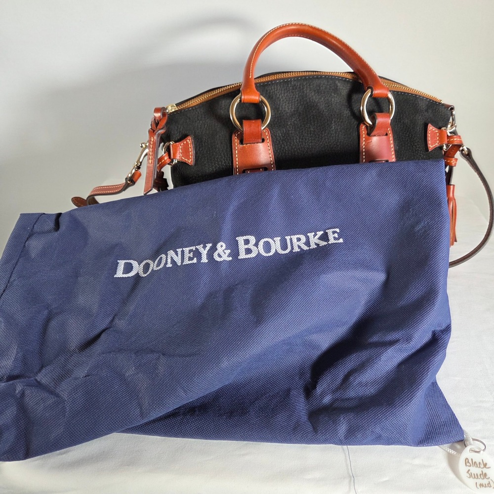 Dooney & Bourke Black Suede Leather Satchel Crossbody Bag Tassels & Dust Bag - Picture 11 of 11